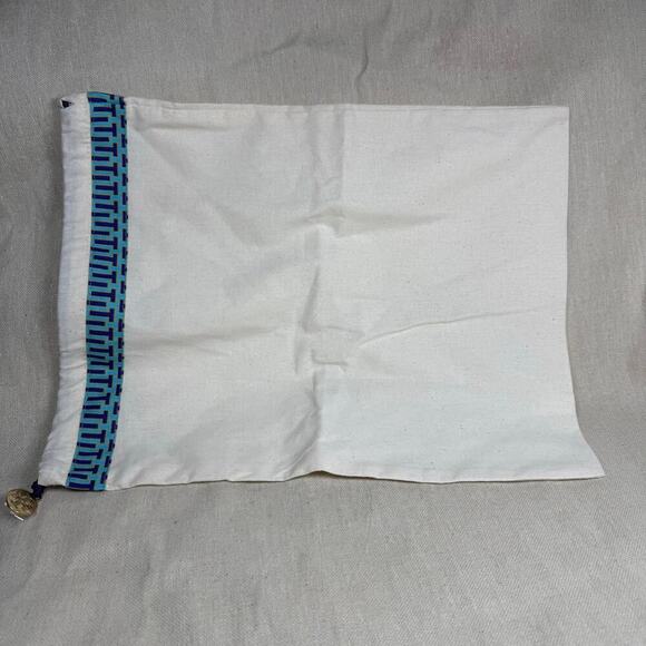 Tory Burch Other - Tory Burch Dust Bag White Cotton Drawstring Pouch Blue Trim Logo Charm